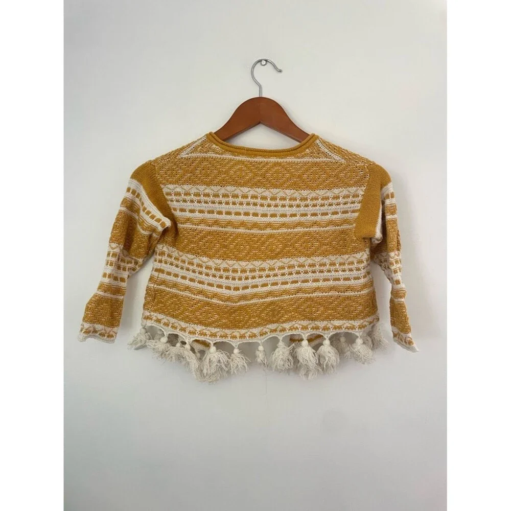 Oshkosh B’gosh Girls Yellow Tassel Cardigan Knit Jacket Boho Cotton size 3T